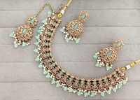 Set Kalung dan Anting Berlapis Emas Etnik dengan Mutiara untuk Pesta Pernikahan Wanita