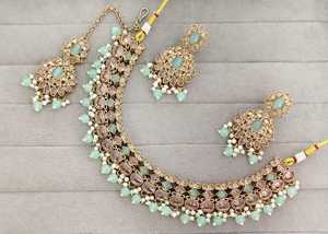 Ethnic <b>Jewelry</b> <b>Set</b> Gold Plated Necklace and Earring <b>Set</b> <b>Pearl</b> and Zircon Wedding Party Wear for Women - Product Image 3