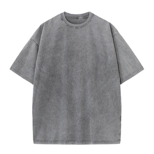 T-shirt décontracté pour homme en jersey délavé à l'acide, 100 % coton, col rond, coupe ample, épaules tombantes, uni, teint, 220 grammes - Product Image 3