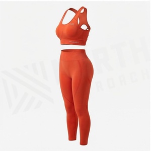 Conjunto de Yoga Naranja de 2 Piezas, Top Corto Deportivo, Leggings de Cintura Alta, Transpirables, Sin Costuras, Ropa Deportiva para Mujer - Product Image 3
