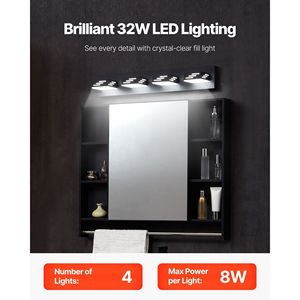 Moderna Lampada da Parete a 4 Luci LED per Specchio da Bagno, 25,59 Pollici, Nera, con Impermeabilità IP44 - Product Image 2