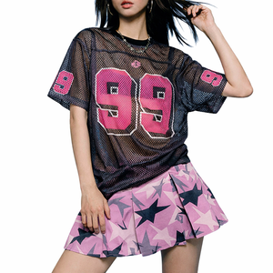 Robe de style sportif pour femme, maillot de football américain personnalisé, numéro rose, streetwear respirant, haut OEM, marque privée, vente en gros - Product Image 1