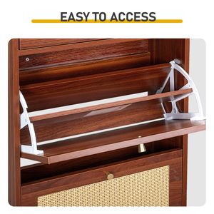 Mobiletto Portascarpe in Rattan con 1 Cassetto e 2 Ante Ribaltabili 54*24*110cm Marrone in Truciolato Soluzione di Stoccaggio - Product Image 6