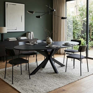 Mesa de Comedor Moderna Ovalada de Madera Maciza Negra con Patas Cruzadas Tipo Araña, Mueble Contemporáneo para Cocina o Comedor, Mesa Central Grande - Product Image 5