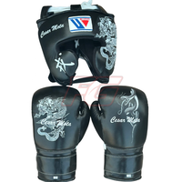Özel Tasarım MMA Boks Seti Yüksek Kalite Hakiki Deri Nefes Alabilen Hızlı Kuruyan Bağcıklı Başlık Eldivenler Ejderha Desenli Yetişkin Kullanımı