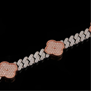 Bracelet chaîne trèfle en argent 925 plaqué or rose avec moissanite, bijoux de luxe pour femme, micro-pavé, taille brillant rond - Product Image 2