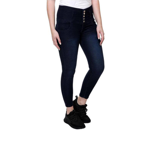 Pantalon en jean taille haute pour femme, coupe large, couleur unie, 100 % coton, haute qualité, vente en gros - Product Image 1