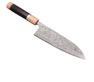 Cuchillo de Chef de Acero de Damasco, Forjado a Mano, Mango de Madera, Moderno, Ambidiestro, Cuchillo de Cocina Personalizado, Hoja de Prestigio Hecha a Mano, Acabado Cepillado - Product Image 1