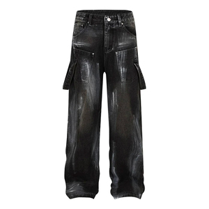 Pantalones Cargo de Mezclilla Desgastados de Cintura Alta para Hombre, Estilo Utilitario, Corte Holgado, Jeans de Algodón de Peso Medio, Ropa de Otoño - Product Image 2
