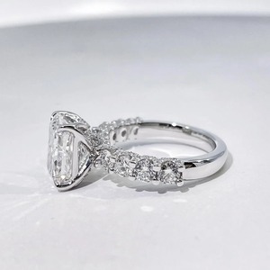 Radiant Cut Moissanite Luxury Cocktail <b>Ring</b> with Pav Band Rhodium Plated Hidden Halo Solitaire for Unisex <b>Men</b> & Women - Product Image 2