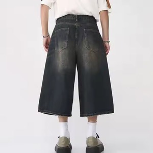 High Waist Wide Leg Washed <b>Denim</b> Shorts Men's Casual Summer Loose Straight Mid-length Pants Breathable Cotton Fabric - Product Image 2