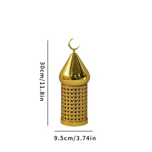 Linterna de Ramadán de Metal Dorado de Alta Calidad con Forma de Luna, Decoración para Exteriores con Funcionamiento a Batería, Tamaño Pequeño - Product Image 2
