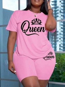 Custom Logo Women's Two-Piece Biker Short <b>Set</b> High-Quality Print Summer Tracksuit OEM Casual Queen Graphic T-Shirt and Shorts - Product Image 5