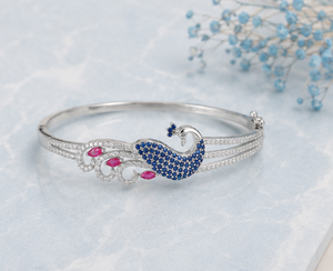 Luxury Peacock <b>Bracelet</b> in Rhodium-Plated 925 Sterling Silver Elegant Bird Design Women's Jewelry Handmade Bulk Product - Product Image 3