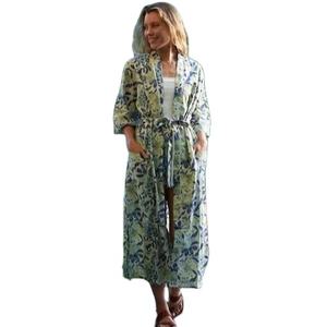 Kimono en coton le plus vendu Robe décontractée pour les occasions de plage Fabricant d'exportateur indien très demandé avec bouton floral - Product Image 3
