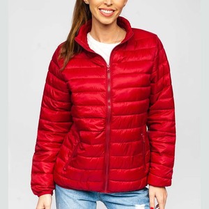 Women's Lightweight <b>Packable</b> Puffer <b>Jacket</b> Red Collar Horizontal Quilted Winter Coat Water-Resistant Padded Outerwear Parka - Product Image 2