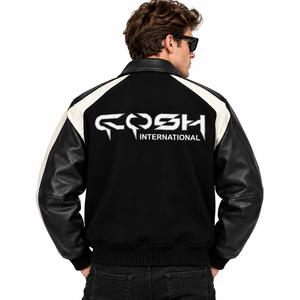 Chaqueta Varsity para Hombre, Color Negro con Bloques de Color, Mangas de Cuero Blanco, Botones a Presión, Estampado de Letras Hip Hop, Chaqueta de Invierno Clásica Universitaria - Product Image 2