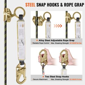 Corda di Sicurezza Verticale da 150ft (45,7m) con Gancio a Scatto in Acciaio, Tensione di Rottura 30KN, per Arrampicata e Protezione Anticaduta su Roccia Statica all'Aperto - Product Image 4