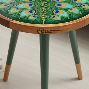 Designer Green Meena Pattern Wooden <b>Stool</b> – Artistic Round Side <b>Stool</b> for Modern Home Decor - Product Image 4