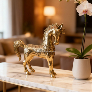 Figura de Caballo de Latón Estilo Antiguo, Escultura Animal Hecha a Mano de Lujo para Decoración del Hogar y Exhibición Interior - Product Image 5