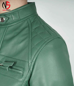 NURAK SPORTS High Quality <b>Green</b> PU Leather Zipper Closure Slim Fit Regular Length <b>Waterproof</b> Windproof Breathable Winter <b>Jacket</b> - Product Image 3