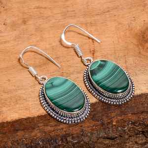 Boucles d'oreilles ovales en malachite naturelle, style vintage, argent sterling 925, bijoux bohèmes faits à la main, cadeau pour elle - Product Image 4