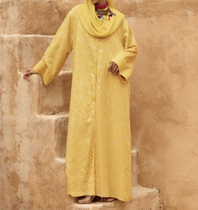 Wholesale Modest Dubai Beaded <b>Sequined</b> Long Sleeve Abaya Muslim Traditional Handmade Wedding Women Polyester Breathable V Neck - Product Image 5