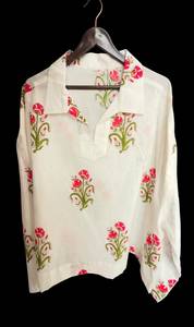 Chemise décontractée pour homme, coupe ample, imprimé floral dessiné à la main, manches longues, col rabattu, respirante, 100% coton, été, ODM - Product Image 5