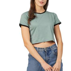 Camiseta Corta Ajustada para Mujer, Manga Corta, Estilo Casual, con Logo Personalizado, OEM, Venta al Por Mayor - Product Image 3