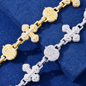Pulsera de plata 925 con moissanita y cruz para hombre, tono dorado, eslabones helados, joyería de lujo, regalo de diseñador - Product Image 5