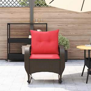 Silla Mecedora de Patio de Ratán PE Marrón, Acero con Recubrimiento en Polvo y Poliéster para Uso en Jardín - Product Image 3