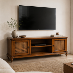 Modern Solid Teak Wood Rattan Cane TV <b>Sideboard</b> Cabinet Living Room <b>Storage</b> Console Media <b>Sideboard</b> Furniture - Product Image 5
