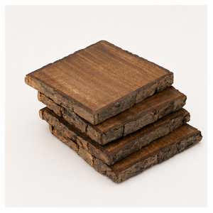 Wholesale Eco-Friendly Rustic Mango Wood Coaster Set With Natural Tree Bark Live <b>Edge</b> Handmade <b>Square</b> Wooden Drink Mats For Home - Product Image 4