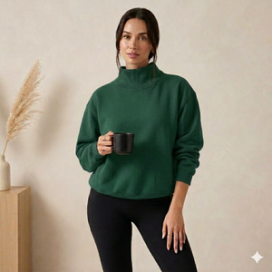 Haut ample à col montant pour femme, toucher doux, facile à porter, tenue quotidienne, confort décontracté, vêtement simple - Product Image 1