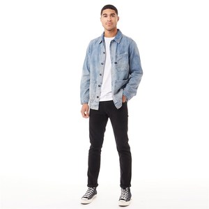 Fournisseur en gros de vestes en jean pour hommes, sans motif, à manches longues, à un seul bouton, style cowboy, en jean noir - Product Image 4
