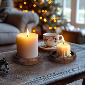 Rustic Wooden Handmade Round <b>Candle</b> Holder Stand <b>Tray</b> with Customized Color and Packaging for Home Decor Christmas Wedding - Product Image 4