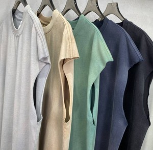 100% Cotton Casual Vintage <b>Distressed</b> Sleeveless Oversized Men's Washed Vest Tank <b>Top</b> with Front Logo - Product Image 3