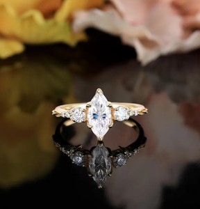 Marquise Cut Moissanite <b>Ring</b> 925 Sterling <b>Silver</b> Elegant <b>Solitaire</b> Engagement <b>Ring</b> Dainty Vintage Wedding Jewelry Gift for Her - Product Image 1