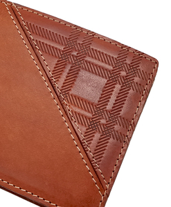 [Best Value] <b>Top</b> Quality Castello Italian Vacchetta Leather RFID Men Bi-fold Billfold ID Card Wallet <b>Checker</b> Embossed Brown - Product Image 4