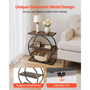 Modern 3-Tier 3-Der Narrow Side <b>Table</b> with Open <b>Storage</b> Shelves Wood Sofa <b>Console</b> <b>Table</b> Bedside Nightstand Desk Metal Frame - Product Image 6