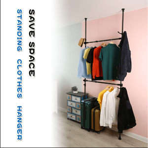 Porte-vêtements télescopique noir conception robuste mobile bricolage main aucun dommage mur plafond suspendu Rail 31-47in large réglable 120 - Product Image 3