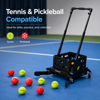 Chariot de ramassage de balles de tennis et de pickleball, panier roulant, poignée pliable, hauteur réglable, 4 roues pivotantes pour l'entraînement