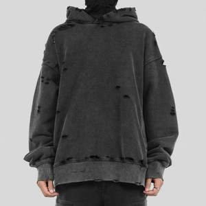 Sweat à capuche en coton mélangé à col montant et épaules tombantes, effet vieilli subtil - Product Image 3