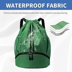 Green Canvas <b>Drawstring</b> <b>Backpack</b> with Zippered Compartment 30-40L for Gym Sports Travel - Product Image 2