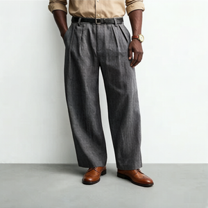 OEM Custom Men's Loose Elegant Straight-Leg Casual Trousers Classic Linen Blend Pleated Wide Leg Formal Suit Pants for Men - Product Image 1