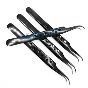 Pince à épiler pour extensions de cils RMI, nouvelle conception tendance, noire, en acier inoxydable, pointe lisse, prise en main parfaite, 14 cm/12 cm - Product Image 3