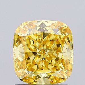 Diamante amarillo vibrante cultivado en laboratorio, corte cojín, gema suelta, brillo radiante, pieza de joyería fina de lujo elegante, certificado. - Product Image 1