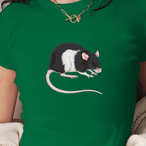 Camiseta Corta de Moda para Mujer, Cuello Redondo, Corte Ajustado, Estilo Y2K, con Estampado Detallado de Rata, Tejido de Punto, Spandex/Poliéster - Product Image 2