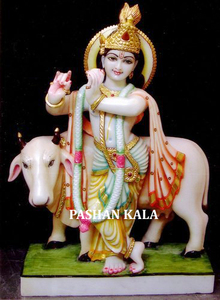 Handmade Marble With Glossy Iskcon Krishna Statue With Unique Design For <b>Home</b> Office And <b>Temple</b> Decoration And Worship Purpose - Product Image 3