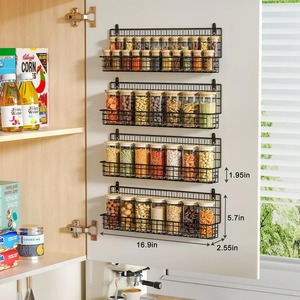 Multi Tier Wall Mounted Black Metal Spice Organizer Ideal For <b>Kitchen</b> Essentials And Condiment <b>Storage</b> Wholesale From India - Product Image 4